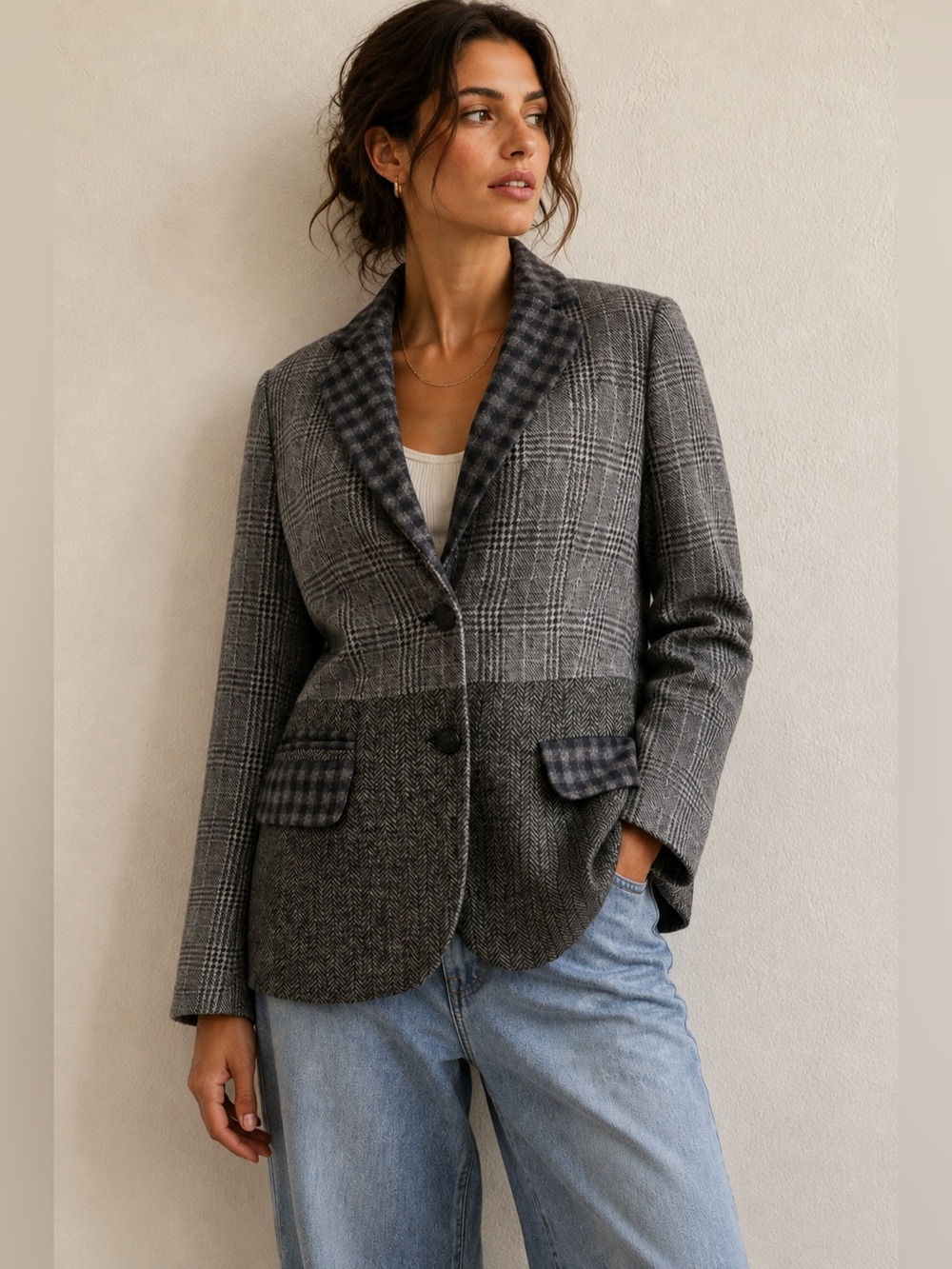Brooks Brothers Patchwork Wool Blazer Women’s 6 Plaid Herringbone Tweed Jacket P